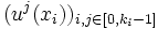 (u^j(x_i))_{i,j\in[0,k_i-1]}\;