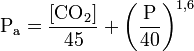 \mathrm{P_a} = \frac{[\mathrm{CO}_2]}{45}+\left(\frac{\mathrm{P}}{40}\right)^{1,6}