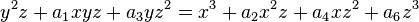 y^2z+a_1 x y z+ a_3 yz^2 = x^3 +a_2 x^2z +a_4 xz^2 + a_6z^3 \,