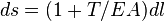 ds = (1 + T/EA) dl\,