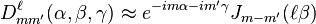 D^\ell_{mm^\prime}(\alpha,\beta,\gamma) \approx e^{-im\alpha-im^\prime\gamma}J_{m-m^\prime}(\ell\beta)