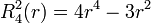  R^2_4(r) = 4r^4 - 3r^2 \,