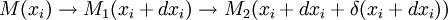 M(x_i) \to M_1(x_i+dx_i) \to M_2(x_i+dx_i+ \delta (x_i+dx_i))
