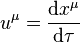 u^\mu = \frac{{\rm d}x^\mu}{{\rm d}\tau}