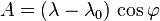 A=(\lambda-\lambda_{0})\,\cos\varphi 