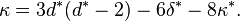 \kappa = 3d^*(d^*-2)-6\delta^*-8\kappa^*.\,