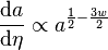 \frac{{\rm d}a}{{\rm d}\eta} \propto a^{\frac{1}{2}-\frac{3w}{2}}