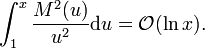 \int_1^x{\frac{M^2(u)}{u^2}\mathrm du}=\mathcal{O}(\ln x).