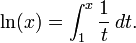 \ln(x)=\int_1^x \frac{1}{t}\,dt.