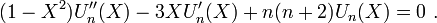(1-X^2)U_n''(X)-3XU_n'(X)+n(n+2)U_n(X)=0~.