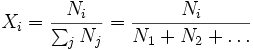 X_i = \frac{N_i}{\sum_j N_j} = \frac{N_i}{N_1 + N_2 + \ldots}