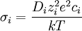 \sigma_i = \frac{D_i z_i^2 e^2 c_i}{kT}