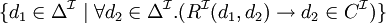 \lbrace d_1\in\Delta^\mathcal{I} \mid \forall d_2 \in \Delta^\mathcal{I}.(R^\mathcal{I}(d_1,d_2) \rightarrow d_2 \in C^\mathcal{I}) \rbrace