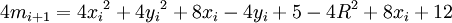 4m_{i+1}=4{x_i}^2+4{y_i}^2+8x_i-4y_i+5-4R^2+8x_i+12