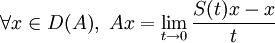 \forall x \in D(A), ~ Ax = \lim_{t \rightarrow 0} \frac{S(t)x -x}{t}