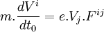 m. \frac{dV^i}{dt_0} = e.V_j.F^{ij} 