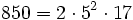 850=2 \cdot  5^2 \cdot  17