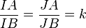  {IA\over IB}={JA\over JB}=k 
