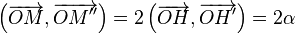 \left(\overrightarrow{OM}, \overrightarrow{OM''}\right) = 2 \left(\overrightarrow{OH}, \overrightarrow{OH'}\right) = 2 \alpha