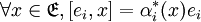 \forall{x}\in\mathfrak{E} , [e_i,x]=\alpha_i^*(x)e_i