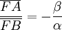  \frac{\overline{FA}}{\overline{FB}}= - \frac{\beta}{\alpha} 