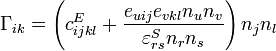  \Gamma_{ik} = \left(c_{ijkl}^E + \frac{e_{uij}e_{vkl}n_u n_v}{\varepsilon_{rs}^Sn_r n_s}\right)n_j n_l  