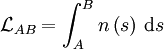 \mathcal L_{AB} = \int_{A}^{B} n\left( s \right) \, \mathrm{d}s