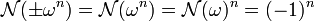 \mathcal N(\pm \omega^n) =\mathcal N(\omega^n)=\mathcal N(\omega)^n = (-1)^n \;