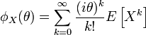 \phi_X(\theta) = \sum_{k=0}^\infty {(i \theta)^k \over {k !}}E\left[X^k\right]