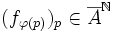 (f_{\varphi(p)})_{p}\in \overline A^{\mathbb N}