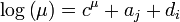\log \left(\mu \right) = c^{\mu} + a_{j} + d_{i}