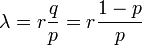  \lambda = r \frac qp = r\frac{1-p}{p}