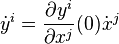 \dot{y}^i=\frac{\partial y^i}{\partial x^j}(0)\dot{x}^j