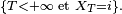 \scriptstyle\ \{T<+ \infty\text{ et }X_T=i\}.\ 