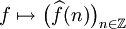 f\mapsto \big(\widehat{f}(n)\big)_{n\in\mathbb{Z}}