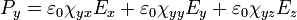 P_y=\varepsilon_0\chi_{yx} E_x +\varepsilon_0\chi_{yy} E_y+\varepsilon_0\chi_{yz} E_z