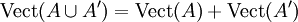 {\rm Vect}(A\cup A')={\rm Vect}(A)+{\rm Vect}(A')