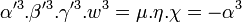 \alpha'^3 . \beta'^3 . \gamma'^3.w^3 =  \mu.\eta.\chi = -\alpha^3\;
