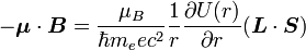 -\boldsymbol{\mu}\cdot\boldsymbol{B} = {\mu_B\over \hbar m_e e c^2}{1\over r}{\partial U(r) \over \partial r} (\boldsymbol{L}\cdot\boldsymbol{S}) 