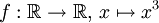f : \R \to\R,\, x \mapsto x^3