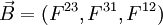 \vec{B} = (F^{23},F^{31},F^{12})