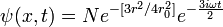 \psi(x,t) = N e^{-[3r^2/4 r_0^2]} e^{-\frac{3 i \omega t}{2}}