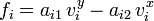 f_i=a_{i1}\,v_i^y-a_{i2}\,v_i^x
