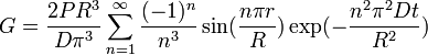 G = \frac{2P R^3}{D\pi^3} \sum_{n=1}^\infty \frac{(-1)^n}{n^3} \sin(\frac{n\pi r}{R}) \exp(- \frac{n^2\pi^2 Dt}{R^2})