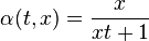 \alpha(t,x) = \frac x{xt+1}