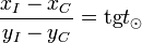 \frac{x_I - x_C}{y_I - y_C} = \operatorname{tg}t_\odot