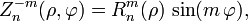 Z^{-m}_n(\rho,\varphi) = R^m_n(\rho)\,\sin(m\,\varphi), \!