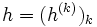 h=(h^{(k)})_{k}\;