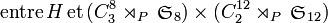 \mbox{entre} \, H \,\mbox{et} \, (C_3^8 \rtimes_P \, \mathfrak{S}_8) \times (C_2^{12} \rtimes_P \, \mathfrak{S}_{12})