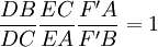  \frac{DB}{DC}\frac{EC}{EA}\frac{F'A}{F'B} = 1